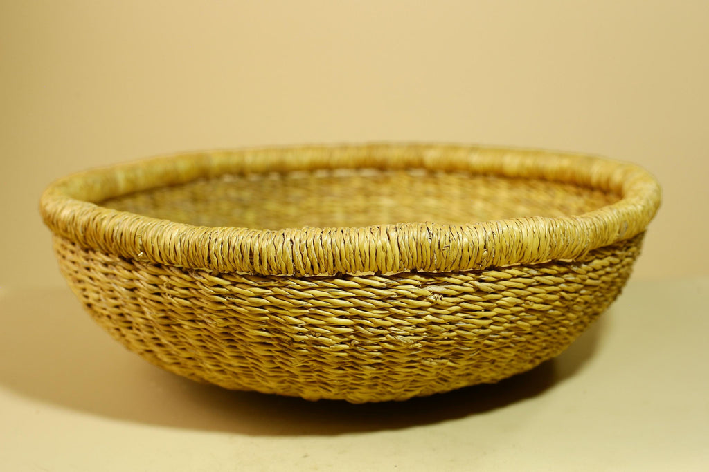 African Woven Basket Natural Straw Handmade Storage Tribal Decor-G5918
