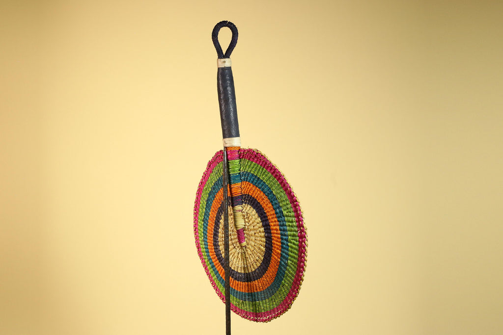 African Hand Woven Fan Colorful Straw Tribal Fan Handmade Wall Decor-G5919