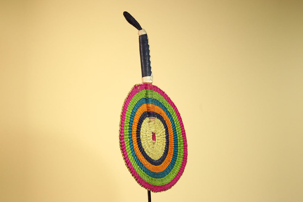 African Hand Woven Fan Colorful Straw Tribal Fan Handmade Wall Decor-G5919