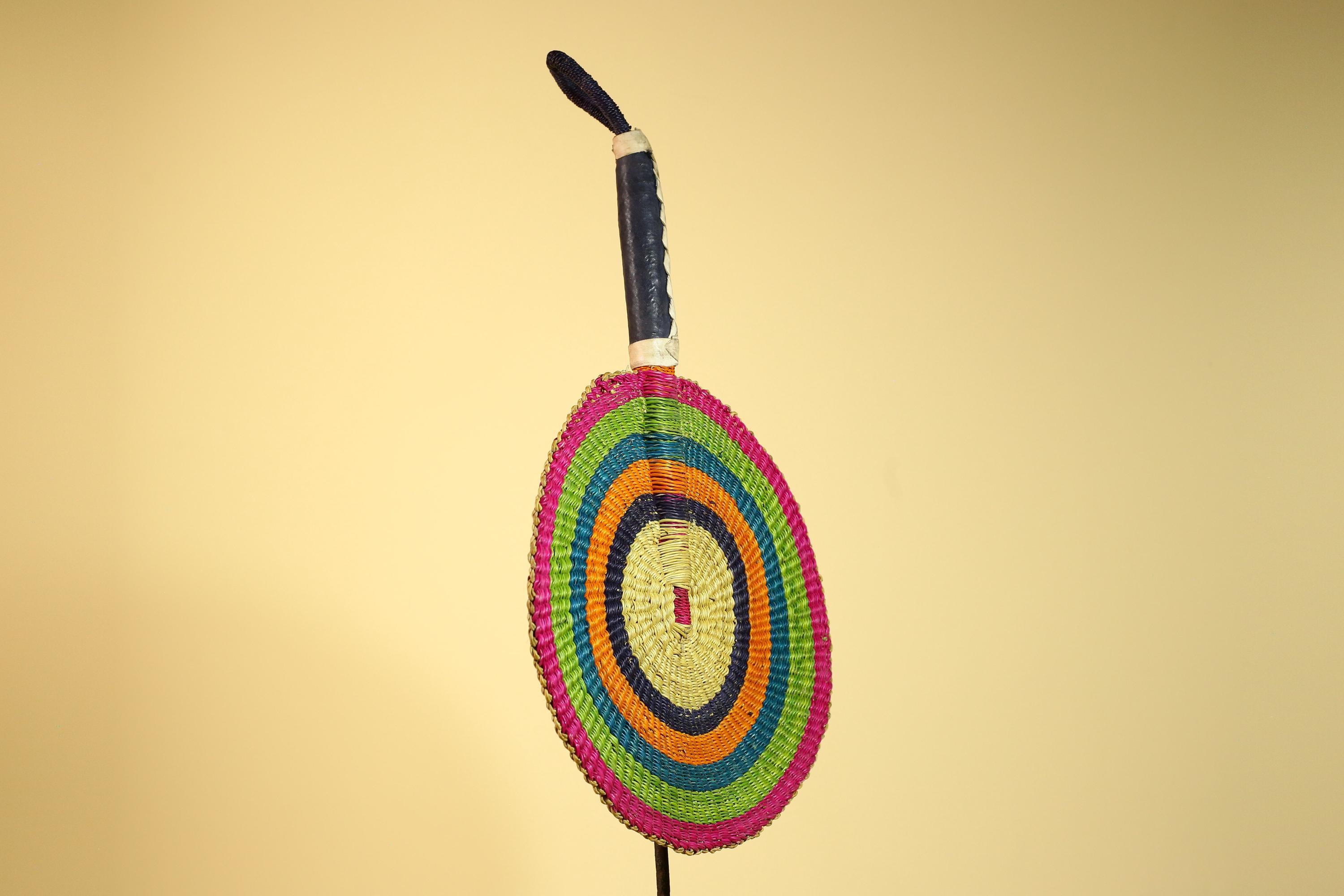 African Hand Woven Fan Colorful Straw Tribal Fan Handmade Wall Decor-G5919