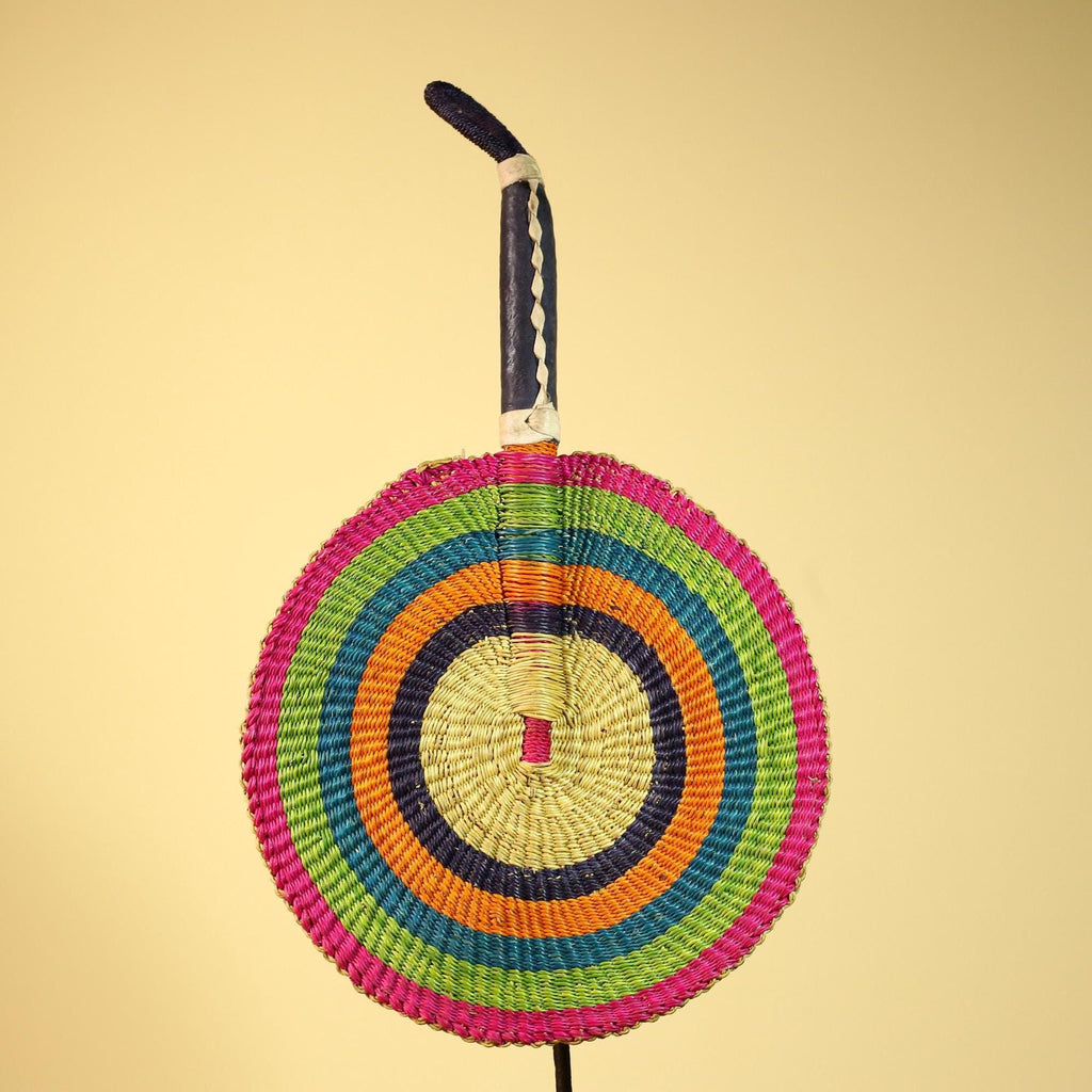 African Hand Woven Fan Colorful Straw Tribal Fan Handmade Wall Decor-G5919