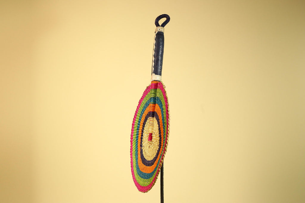 African Hand Woven Fan Colorful Straw Tribal Fan Handmade Wall Decor-G5919