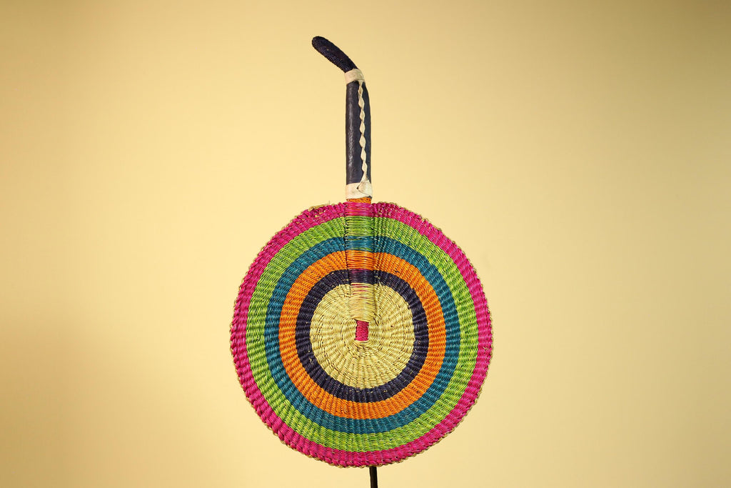 African Hand Woven Fan Colorful Straw Tribal Fan Handmade Wall Decor-G5919