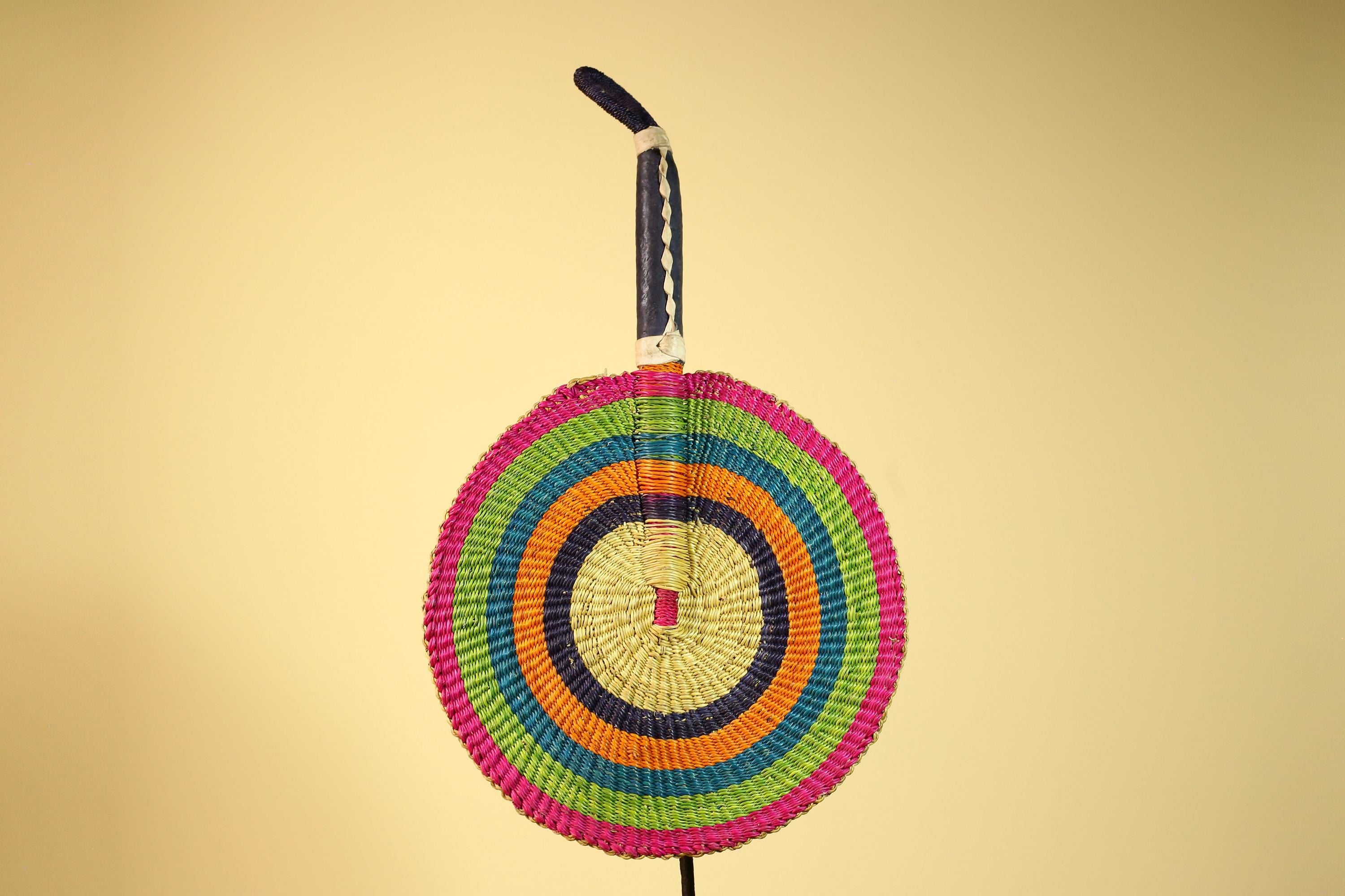 African Hand Woven Fan Colorful Straw Tribal Fan Handmade Wall Decor-G5919