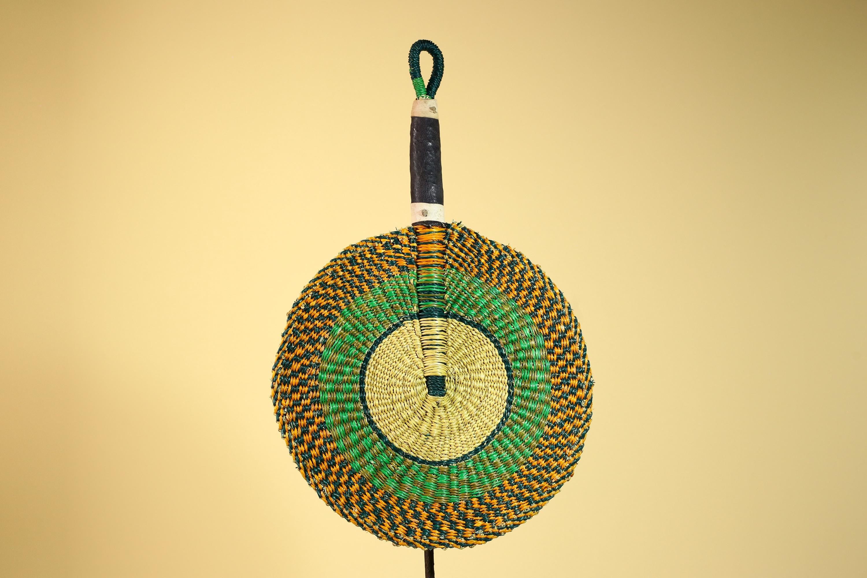African Woven Fan Colorful Straw Tribal Fan Handmade Wall Decor-G5920