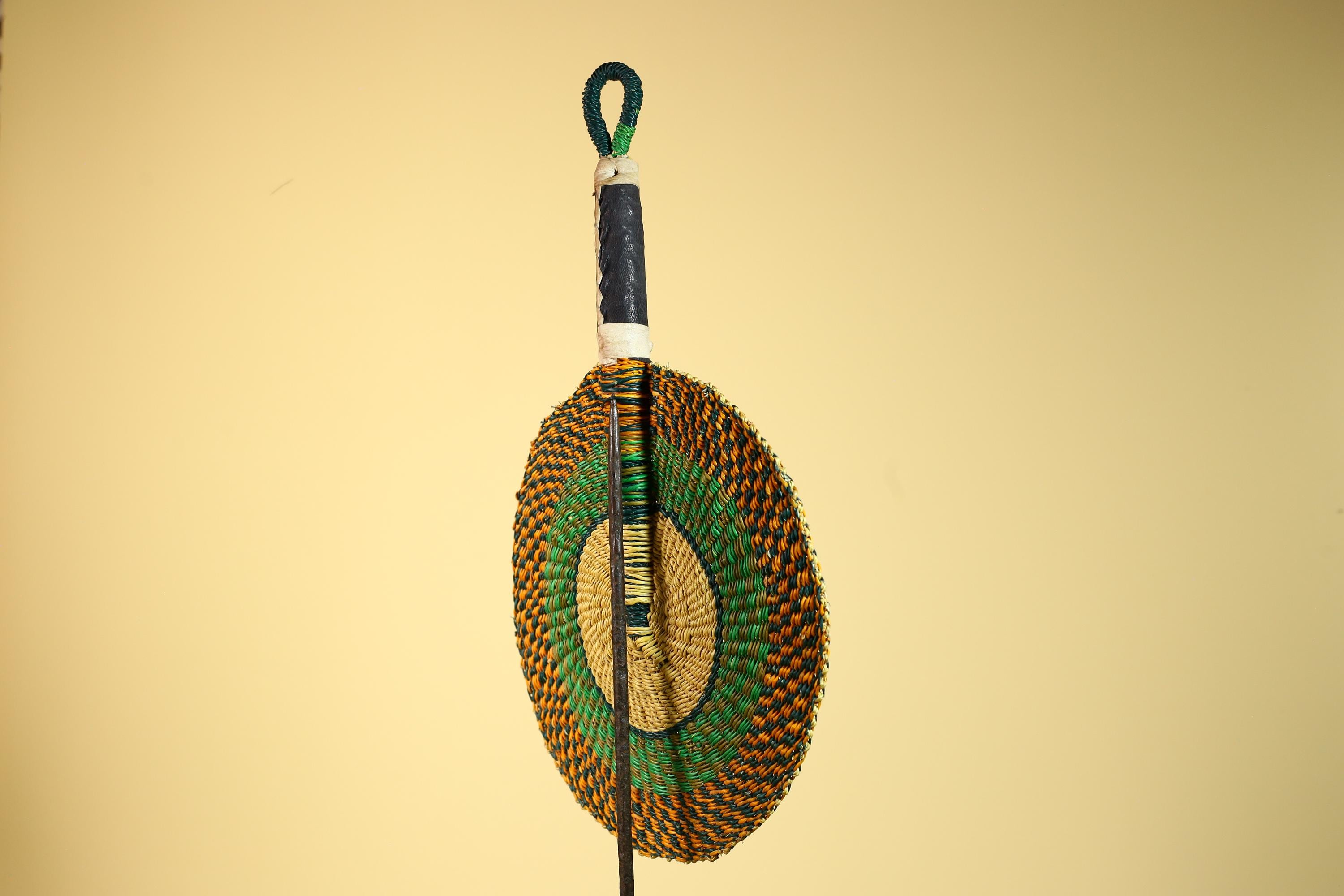 African Woven Fan Colorful Straw Tribal Fan Handmade Wall Decor-G5920