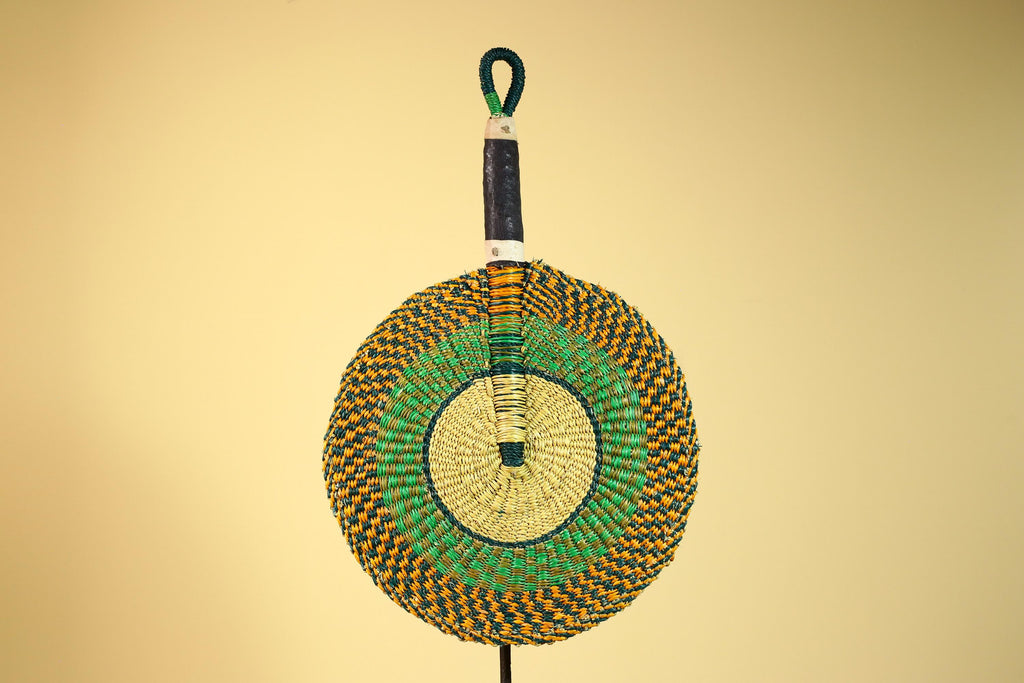 African Woven Fan Colorful Straw Tribal Fan Handmade Wall Decor-G5920