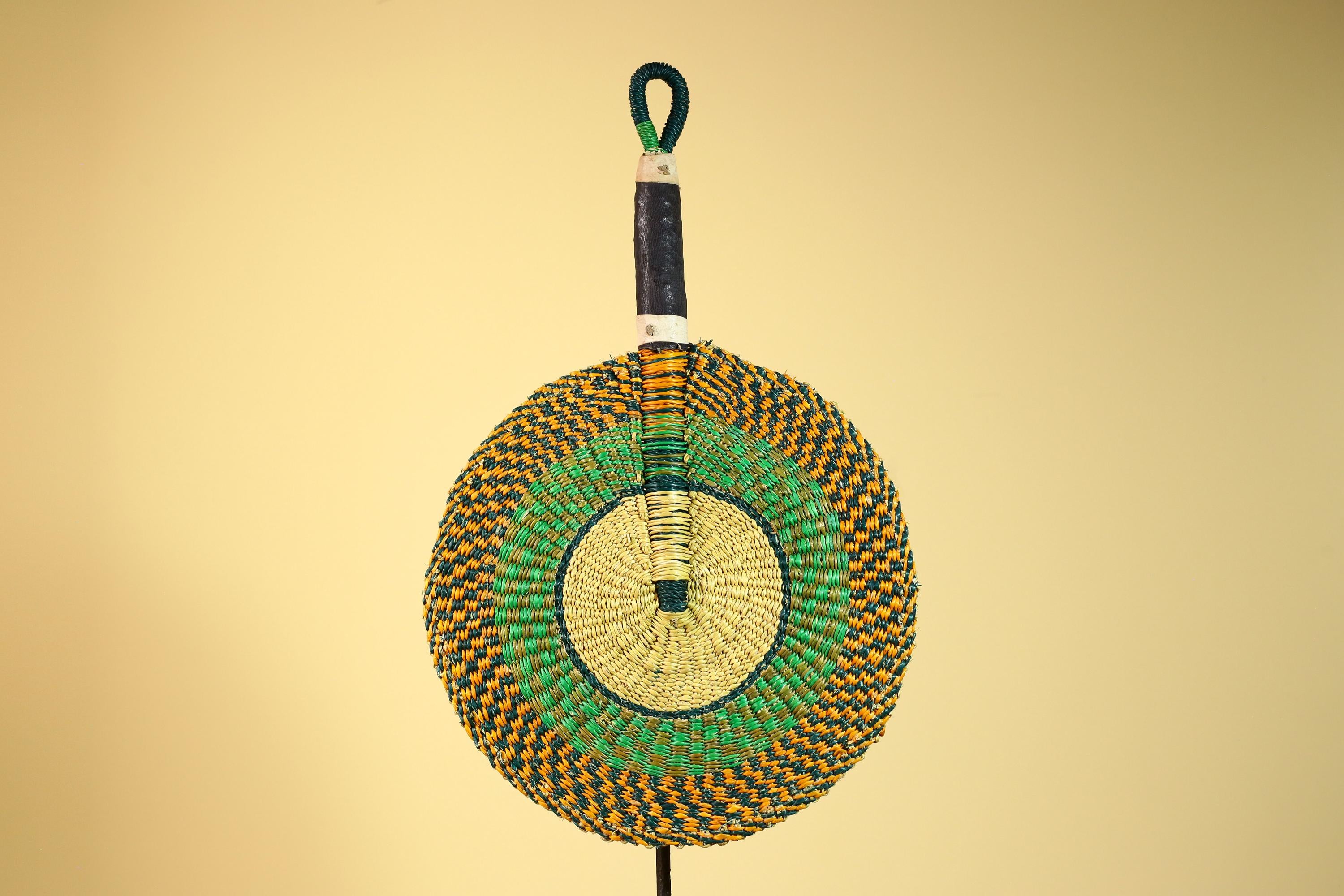 African Woven Fan Colorful Straw Tribal Fan Handmade Wall Decor-G5920