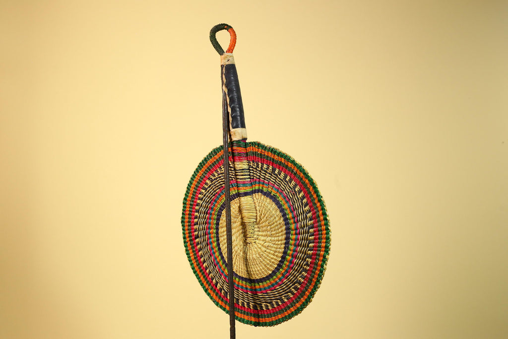 African Woven Fan Colorful Straw Handcrafted Decor Wall Display Tribal Art-G5921