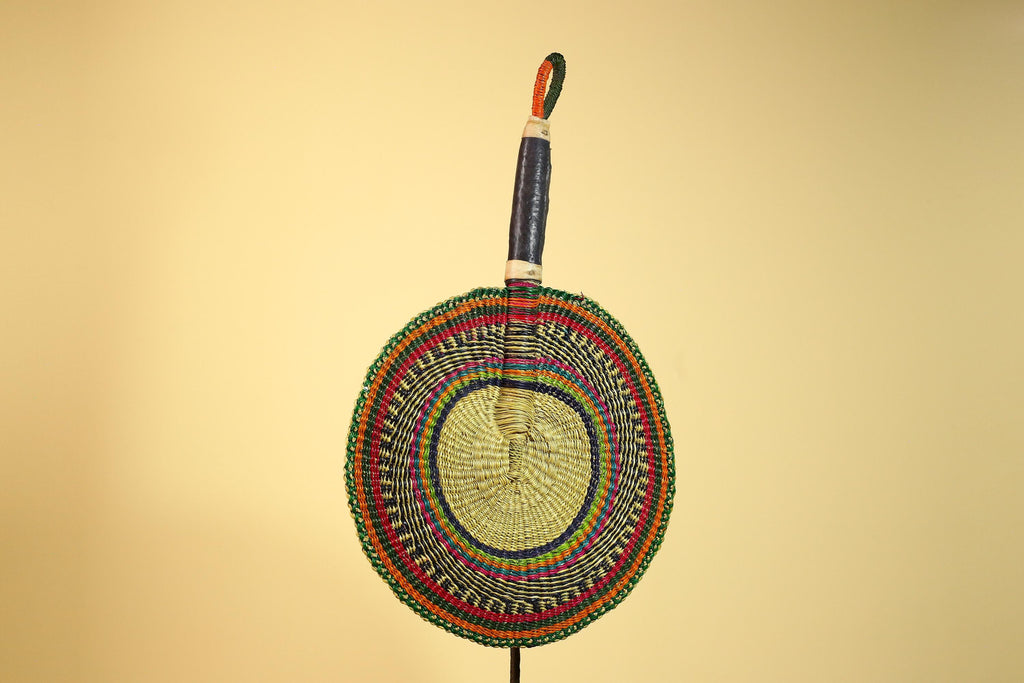 African Woven Fan Colorful Straw Handcrafted Decor Wall Display Tribal Art-G5921