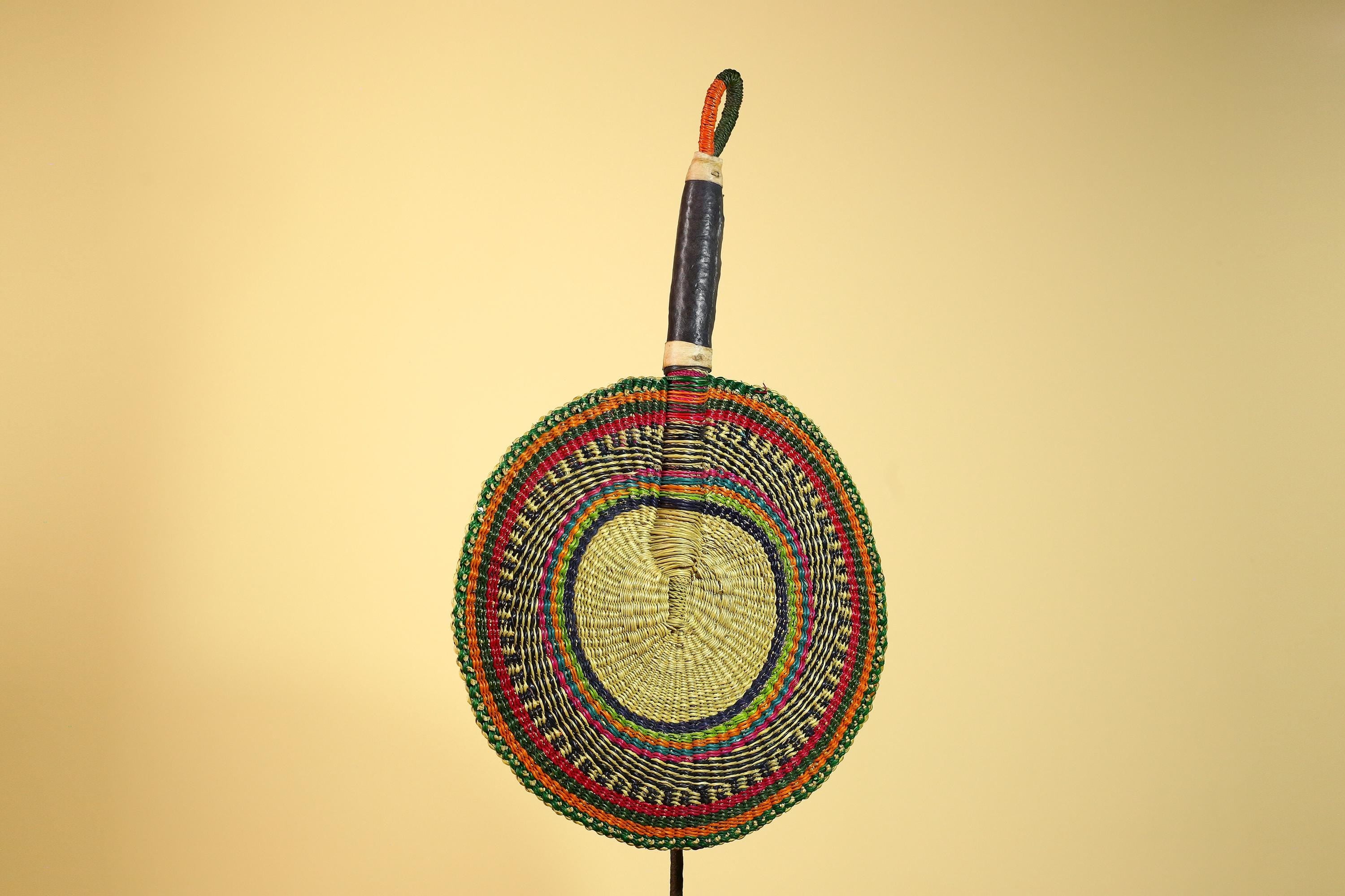 African Woven Fan Colorful Straw Handcrafted Decor Wall Display Tribal Art-G5921