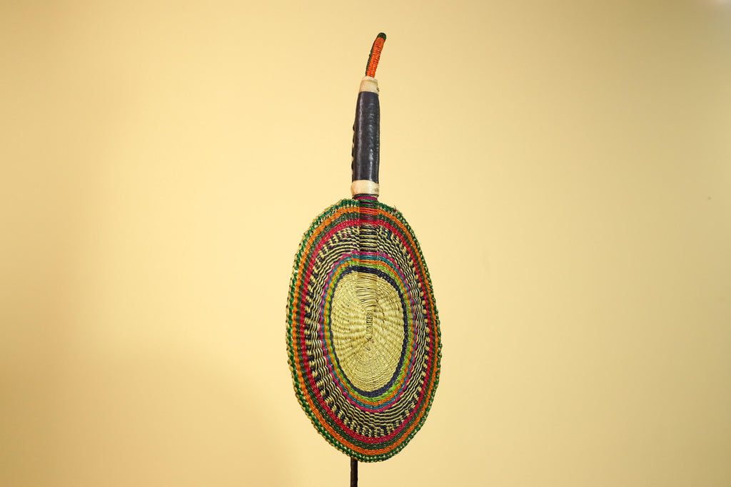 African Woven Fan Colorful Straw Handcrafted Decor Wall Display Tribal Art-G5921