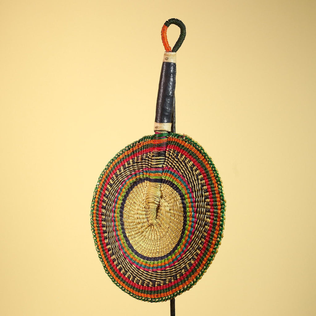 African Woven Fan Colorful Straw Handcrafted Decor Wall Display Tribal Art-G5921