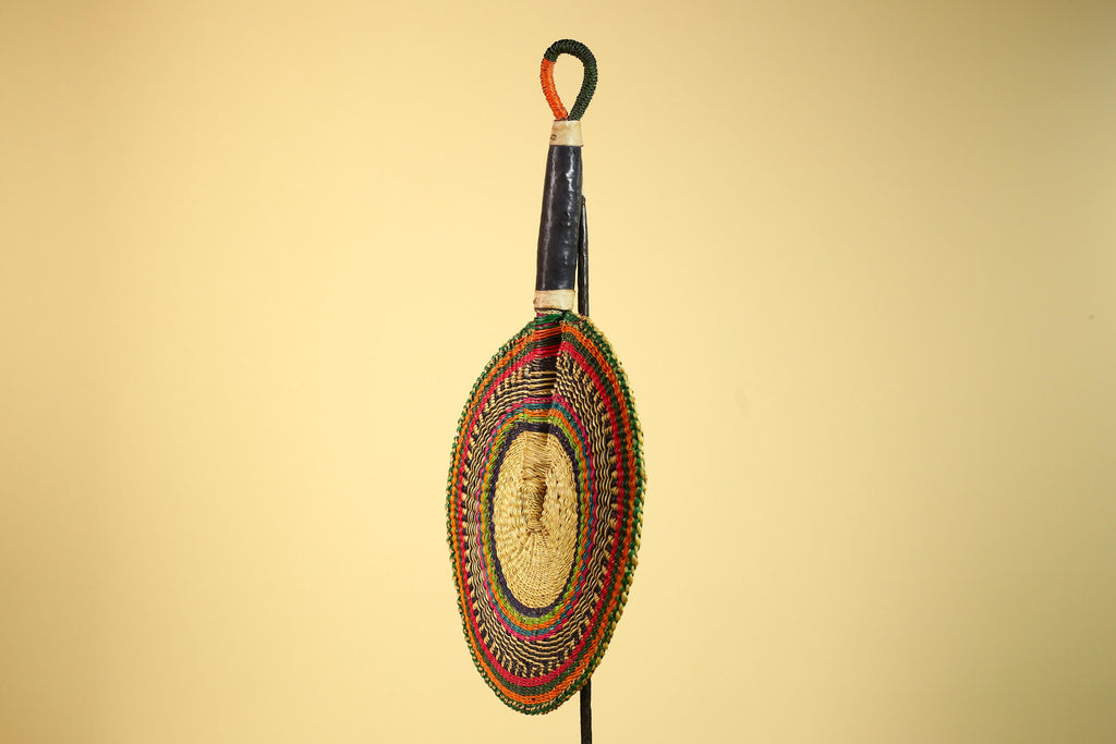 African Woven Fan Colorful Straw Handcrafted Decor Wall Display Tribal Art-G5921