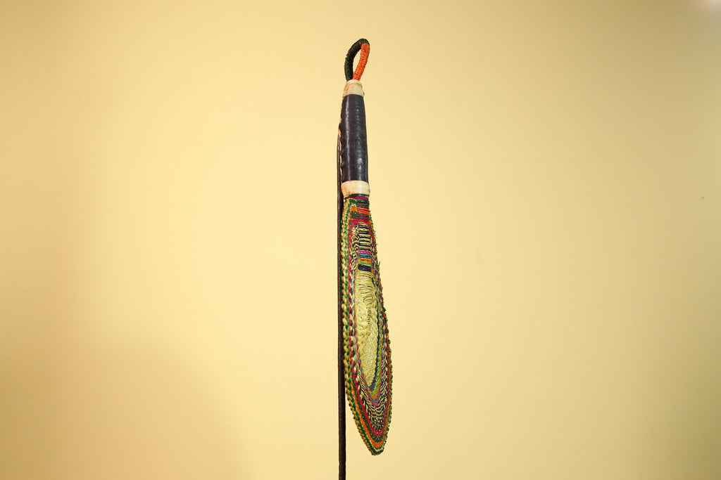 African Woven Fan Colorful Straw Handcrafted Decor Wall Display Tribal Art-G5921