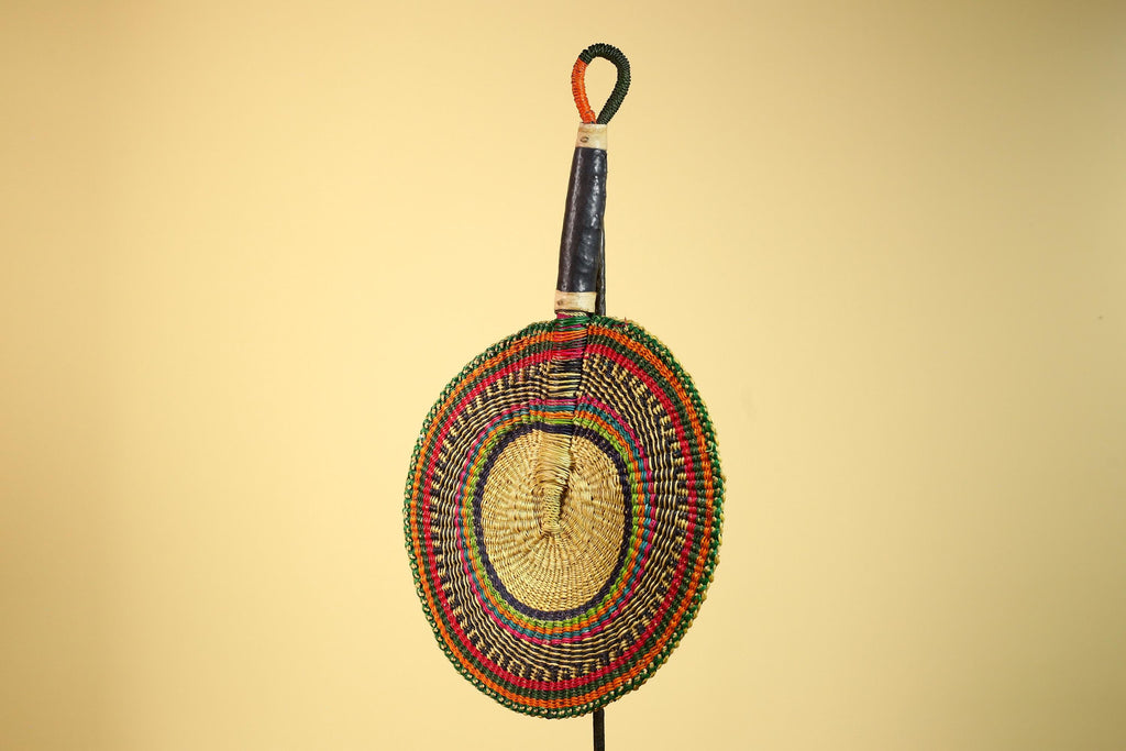 African Woven Fan Colorful Straw Handcrafted Decor Wall Display Tribal Art-G5921