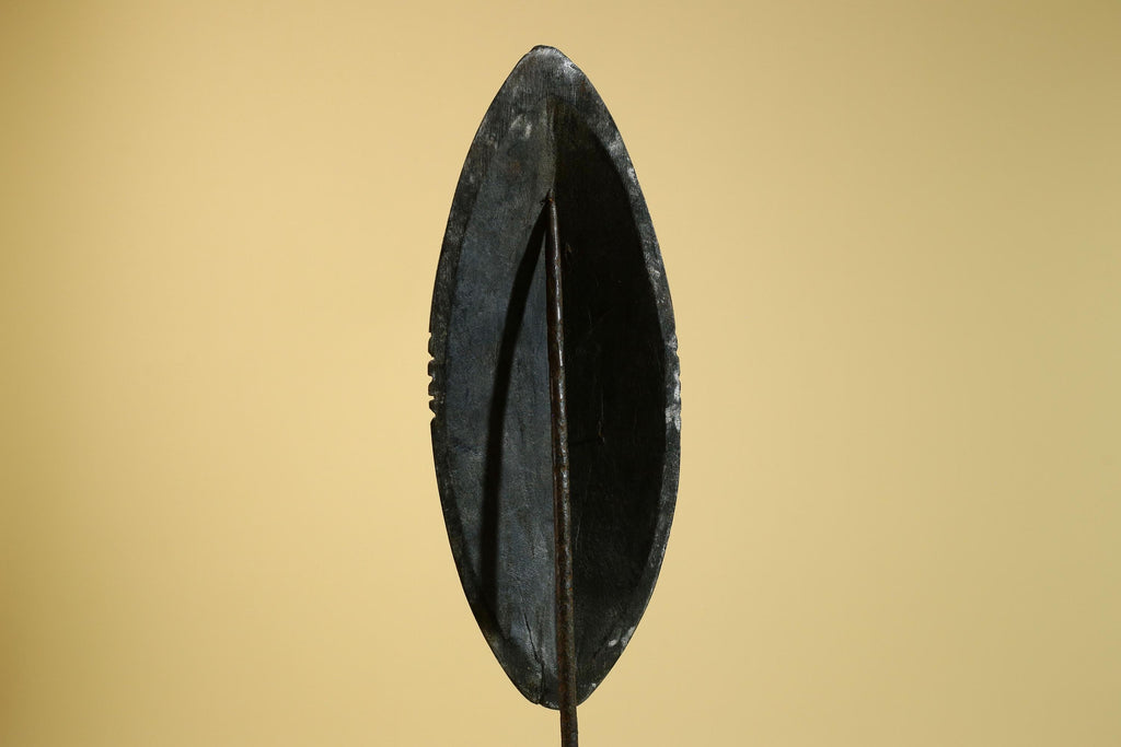African Tribal Mask Carved Wood shield Linear Pattern West Africa Wall Decor-G5922
