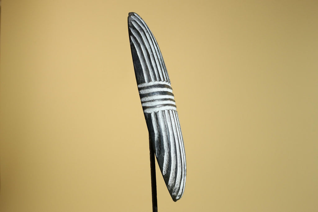 African Tribal Mask Carved Wood shield Linear Pattern West Africa Wall Decor-G5922