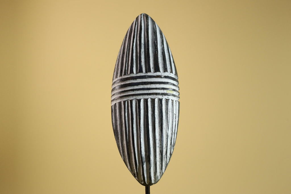African Tribal Mask Carved Wood shield Linear Pattern West Africa Wall Decor-G5922