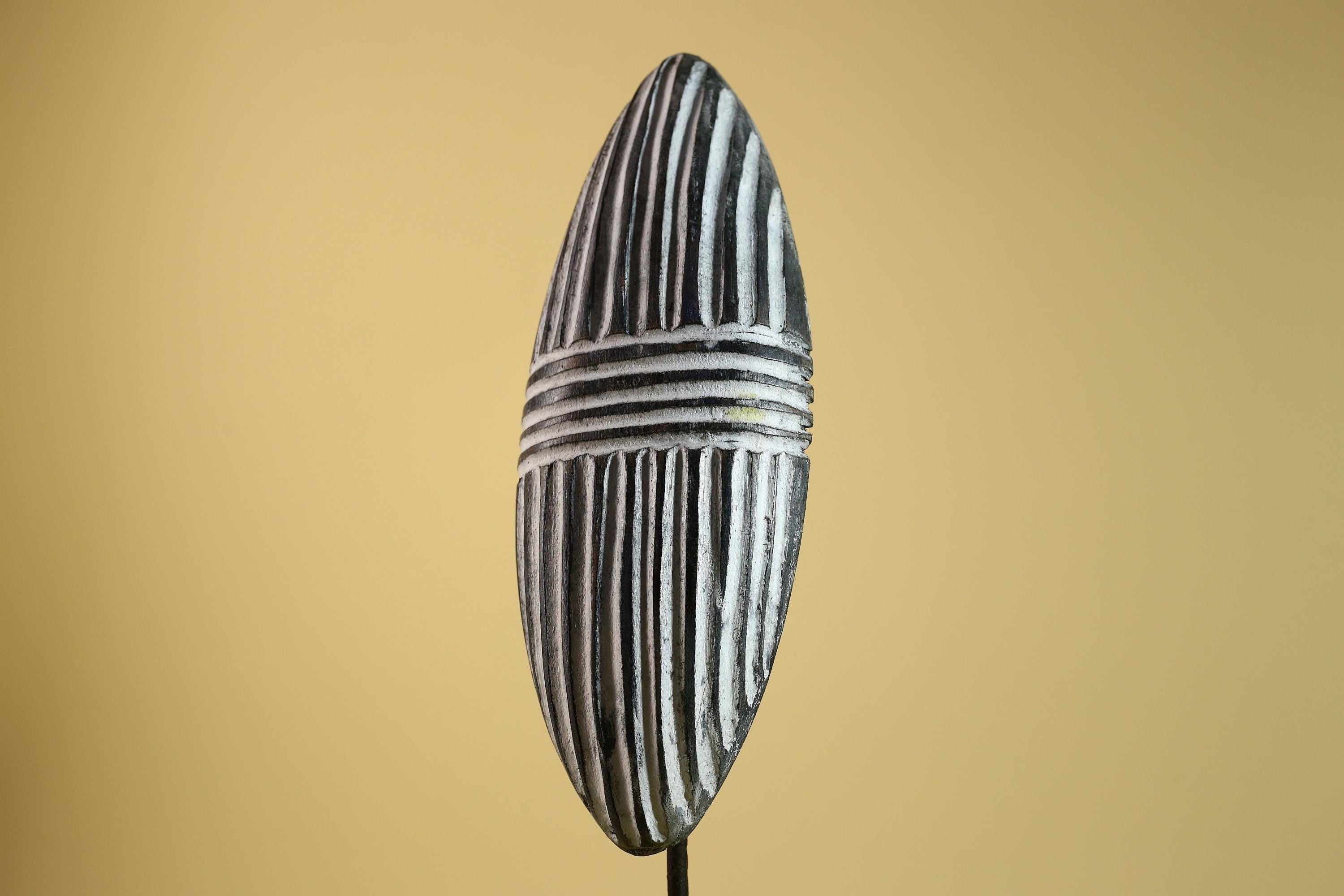 African Tribal Mask Carved Wood shield Linear Pattern West Africa Wall Decor-G5922