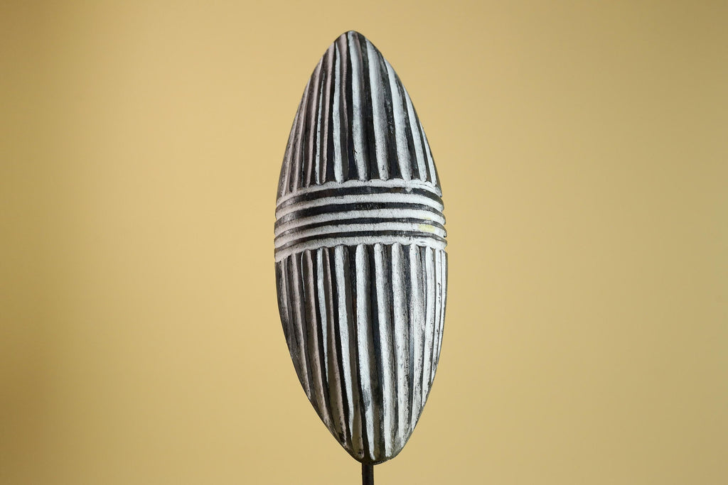 African Tribal Mask Carved Wood shield Linear Pattern West Africa Wall Decor-G5922