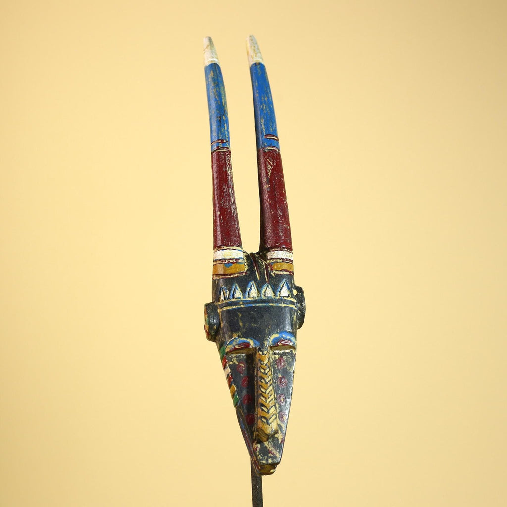 African Mossi Mask Carved Wood Painted Horns Burkina Faso Tribal Art Decor-G5923