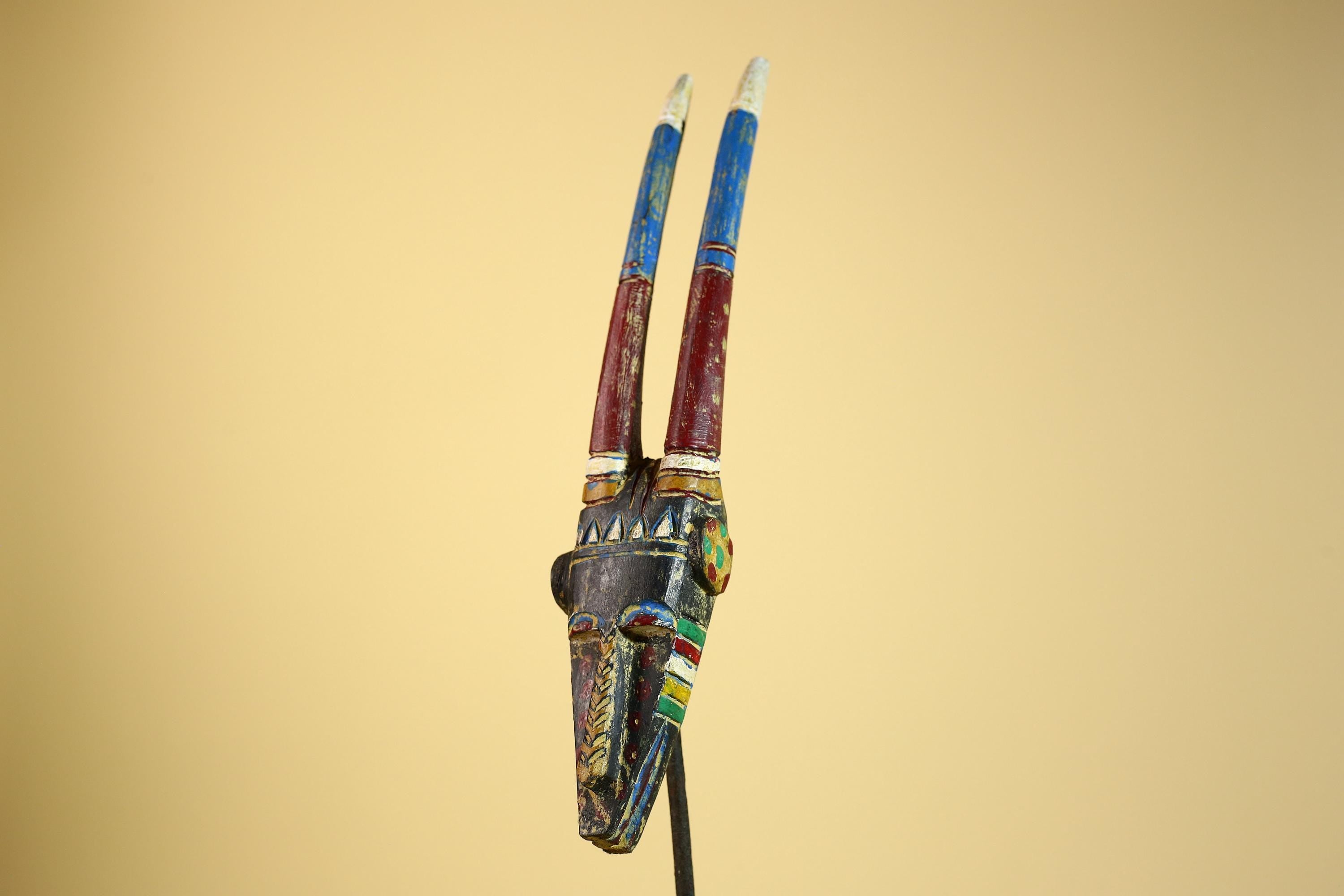 African Mossi Mask Carved Wood Painted Horns Burkina Faso Tribal Art Decor-G5923