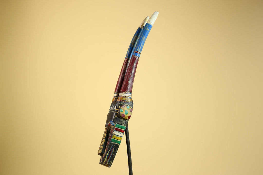 African Mossi Mask Carved Wood Painted Horns Burkina Faso Tribal Art Decor-G5923