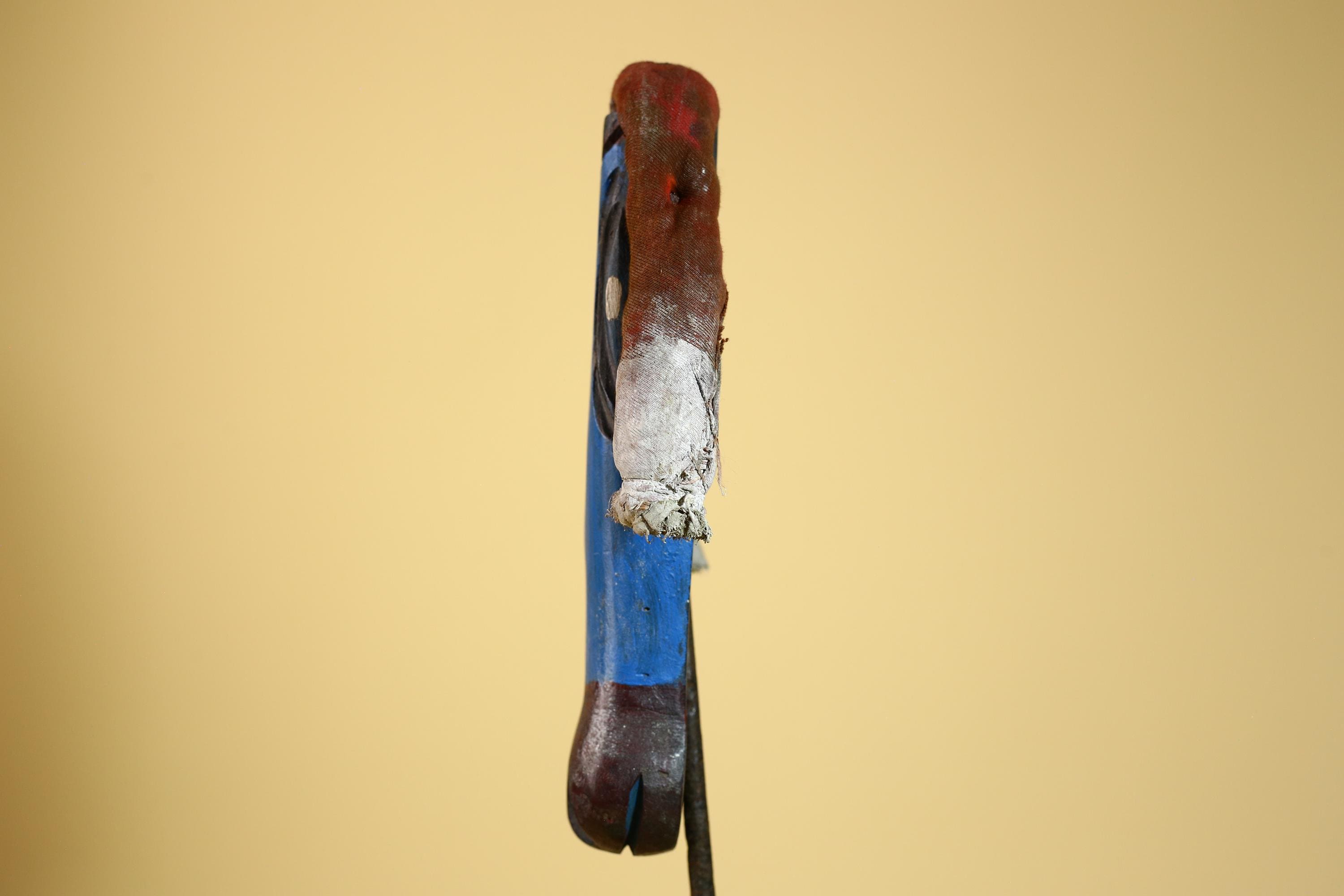 African Tribal Mask Carved Wood Blue Painted Design West Africa Wall Decor-G5926
