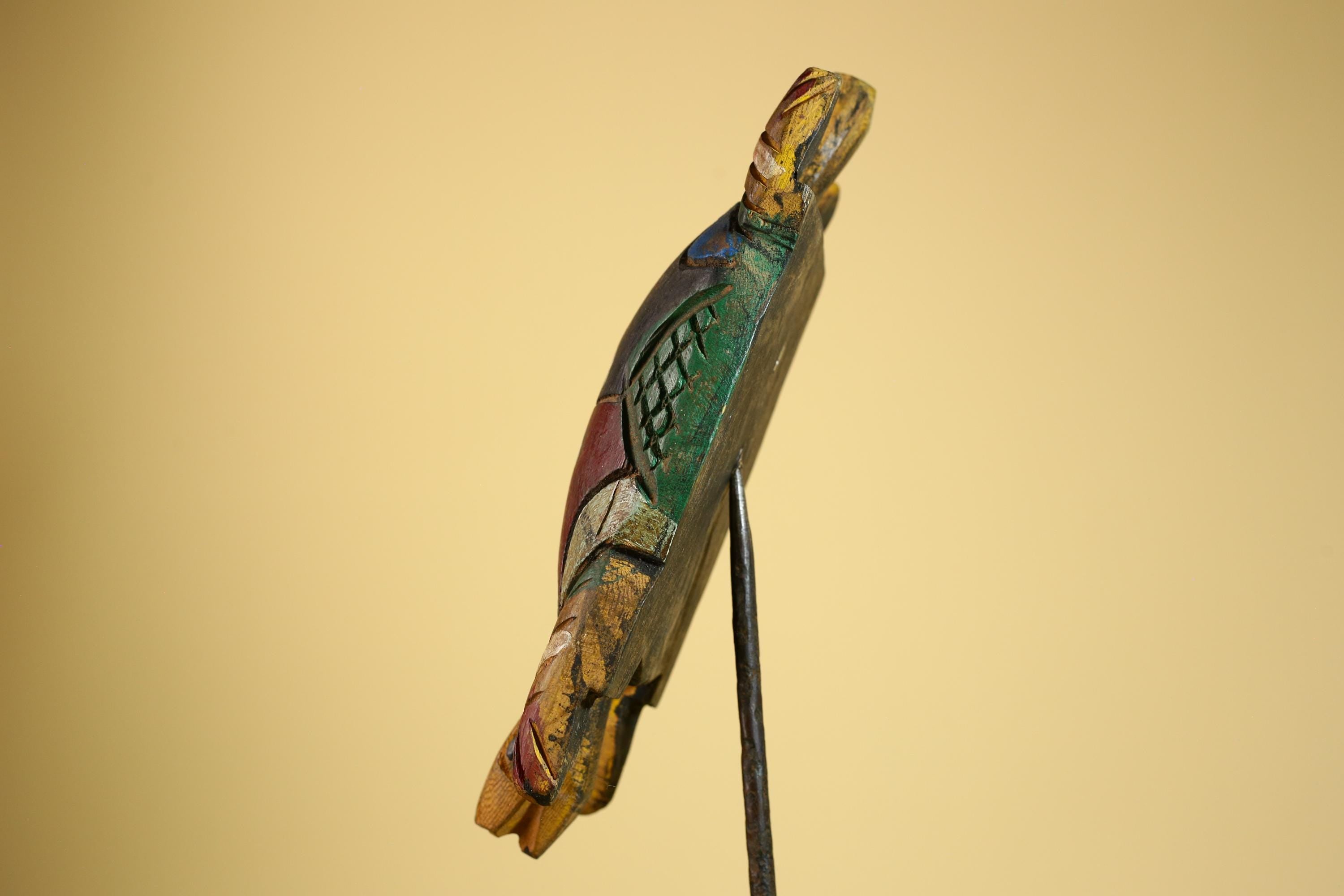 African Turtle Statue Carved Wood Colorful Design Côte d’Ivoire Tribal Art-G5929