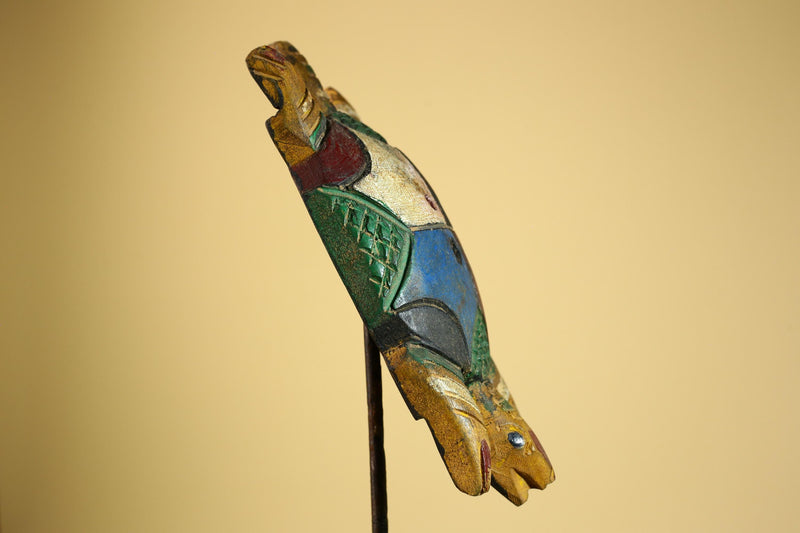 African Turtle Statue Carved Wood Colorful Design Côte d’Ivoire Tribal Art-G5929