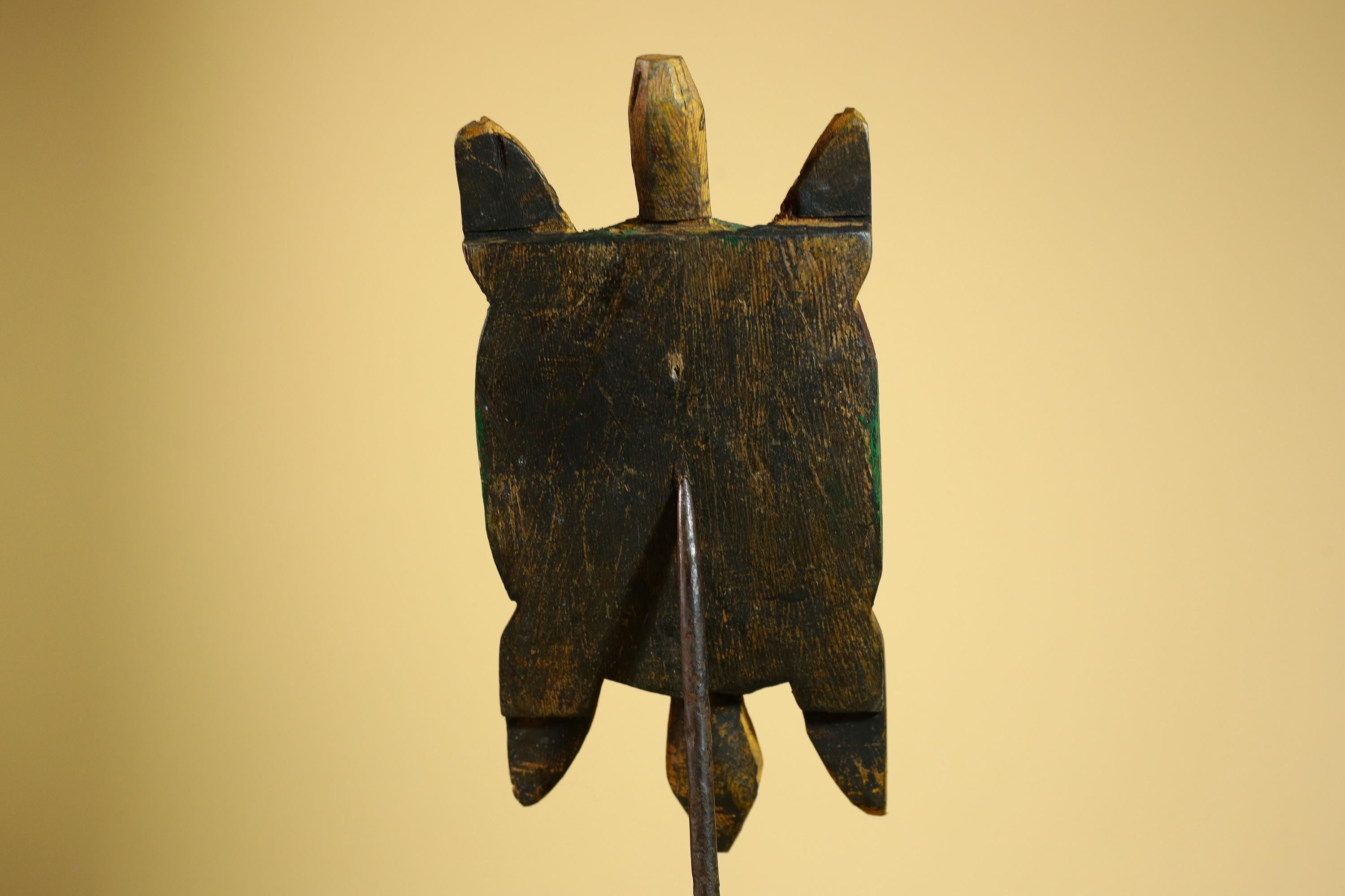 African Turtle Statue Carved Wood Colorful Design Côte d’Ivoire Tribal Art-G5929