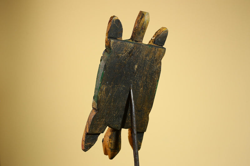 African Turtle Statue Carved Wood Colorful Design Côte d’Ivoire Tribal Art-G5929