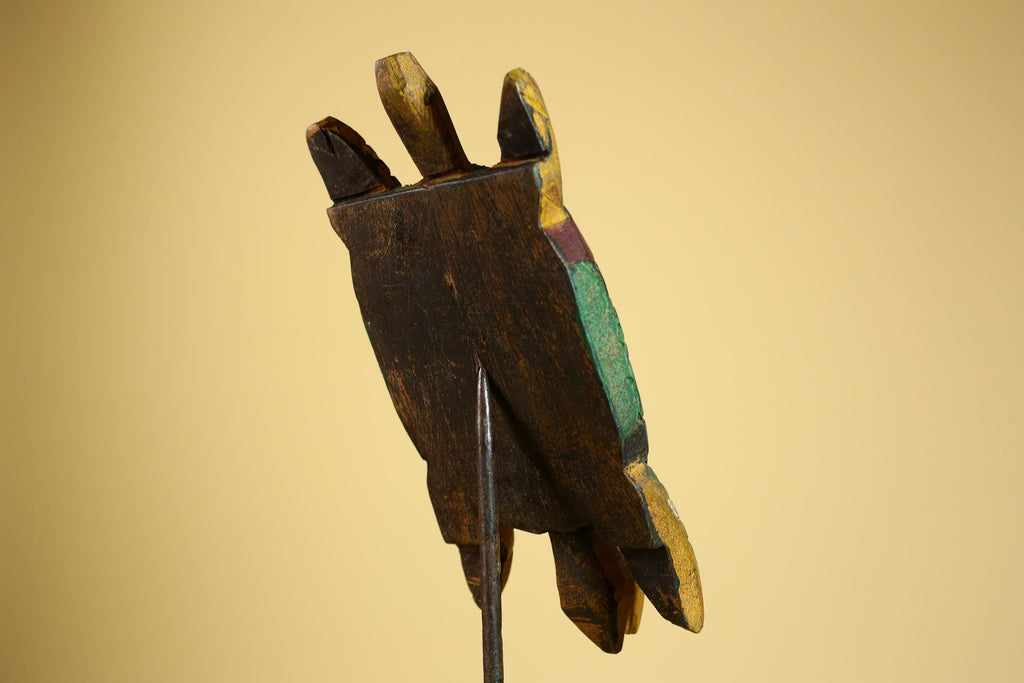 African Turtle Statue Carved Wood Colorful Design Côte d’Ivoire Tribal Art-G5929