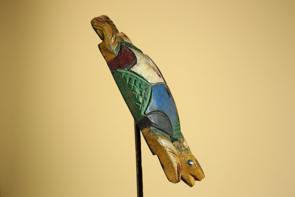 African Turtle Statue Carved Wood Colorful Design Côte d’Ivoire Tribal Art-G5929