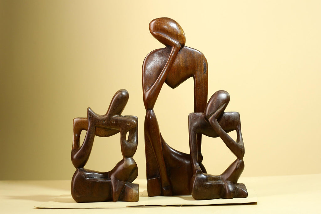 African Abstract Statue Carved Wood Trio Modern Art Decor-G5930