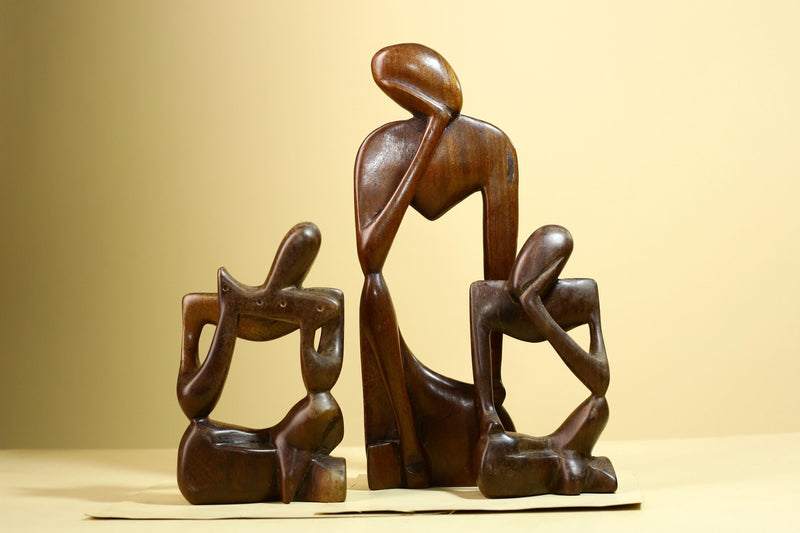 African Abstract Statue Carved Wood Trio Modern Art Decor-G5930
