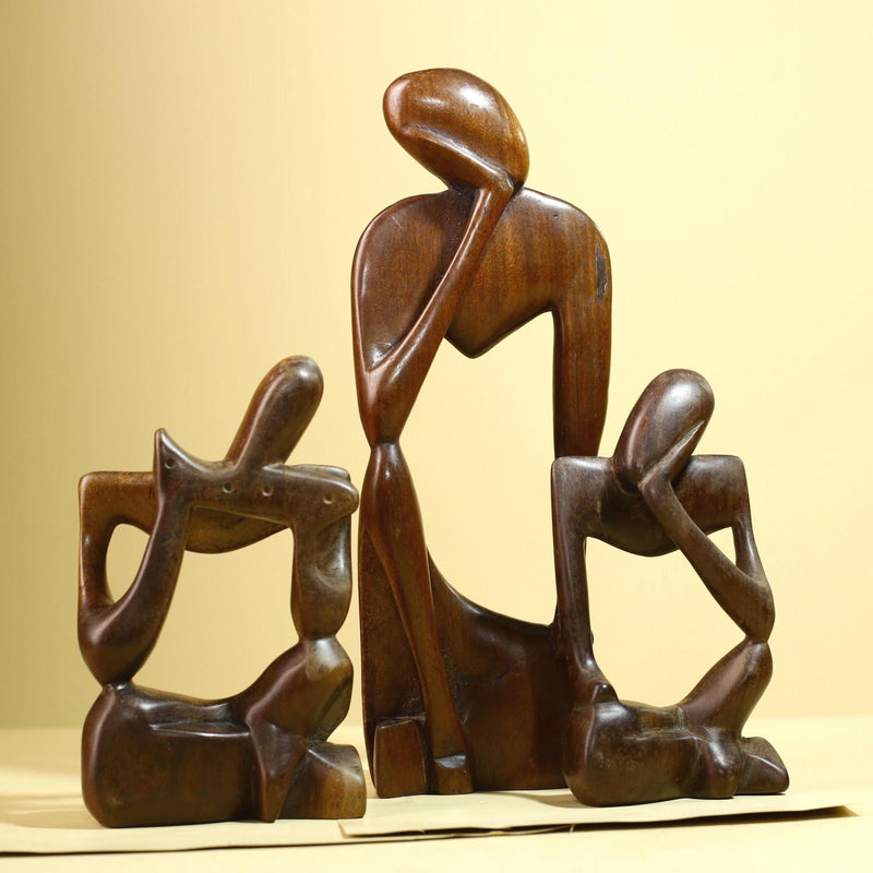 African Abstract Statue Carved Wood Trio Modern Art Decor-G5930