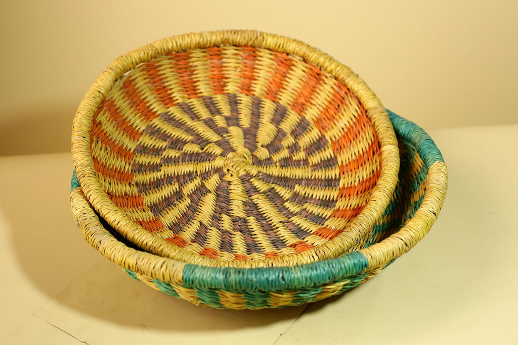 African Woven Basket Set Colorful Straw Craft Handmade Home Decor-G5931
