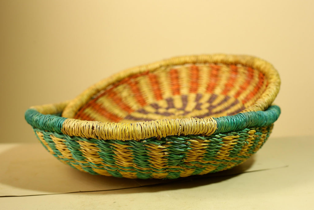 African Woven Basket Set Colorful Straw Craft Handmade Home Decor-G5931