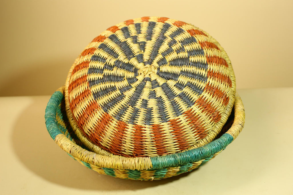 African Woven Basket Set Colorful Straw Craft Handmade Home Decor-G5931