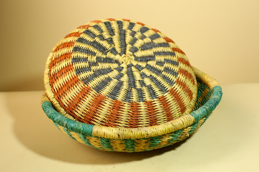 African Woven Basket Set Colorful Straw Craft Handmade Home Decor-G5931