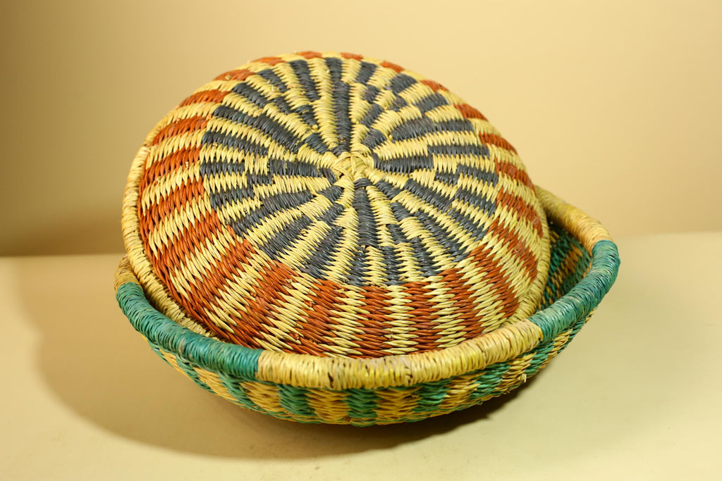 African Woven Basket Set Colorful Straw Craft Handmade Home Decor-G5931