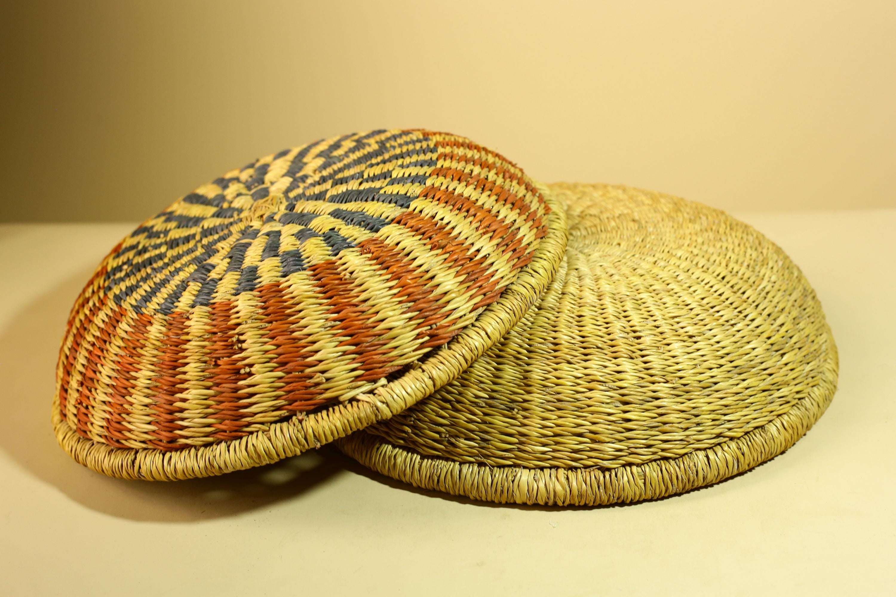 Handwoven African Basket With Lid Natural Grass Colorful Pattern Home Decor-G5932