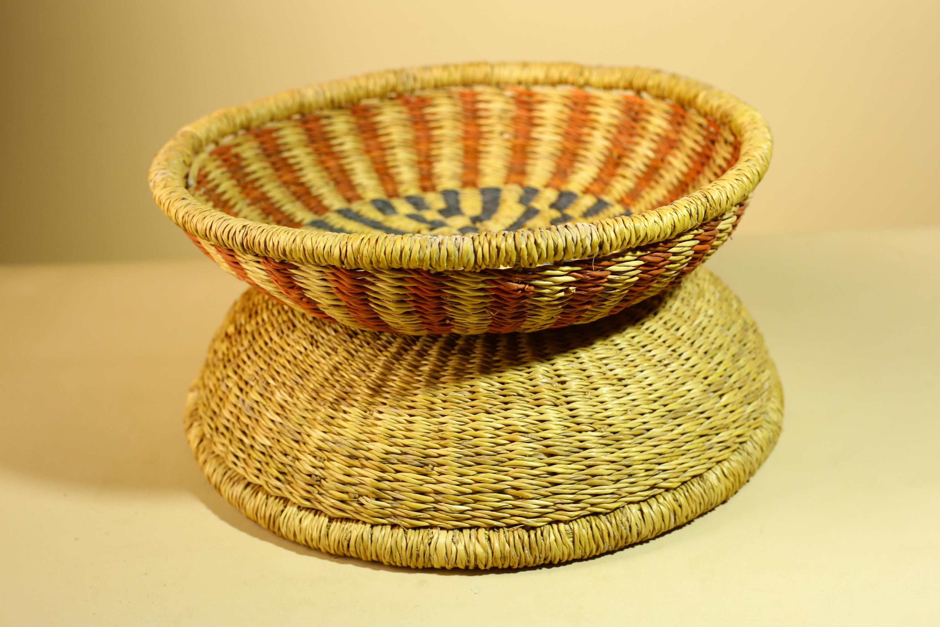 Handwoven African Basket With Lid Natural Grass Colorful Pattern Home Decor-G5932