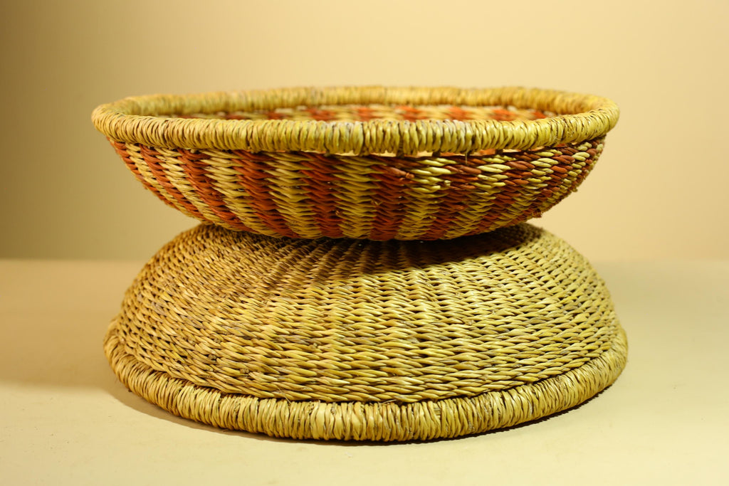 Handwoven African Basket With Lid Natural Grass Colorful Pattern Home Decor-G5932