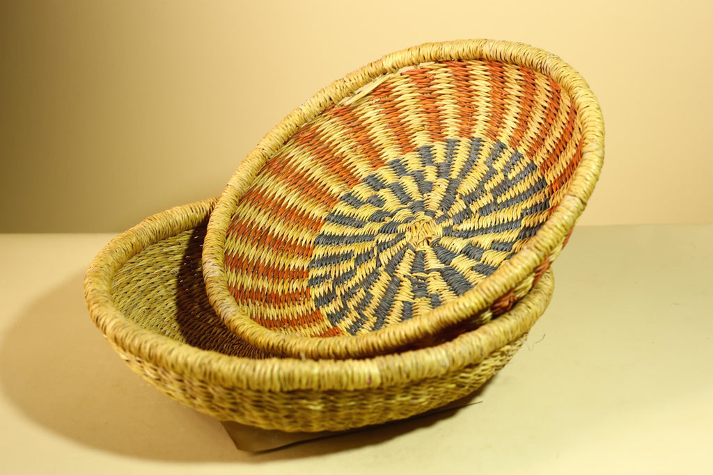Handwoven African Basket With Lid Natural Grass Colorful Pattern Home Decor-G5932