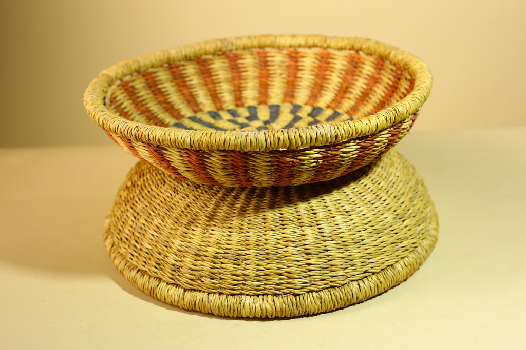 Handwoven African Basket With Lid Natural Grass Colorful Pattern Home Decor-G5932