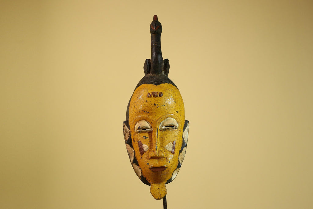 African Guro Mask Carved Wood Bird Crest Côte d’Ivoire Tribal Art Decor-G5934
