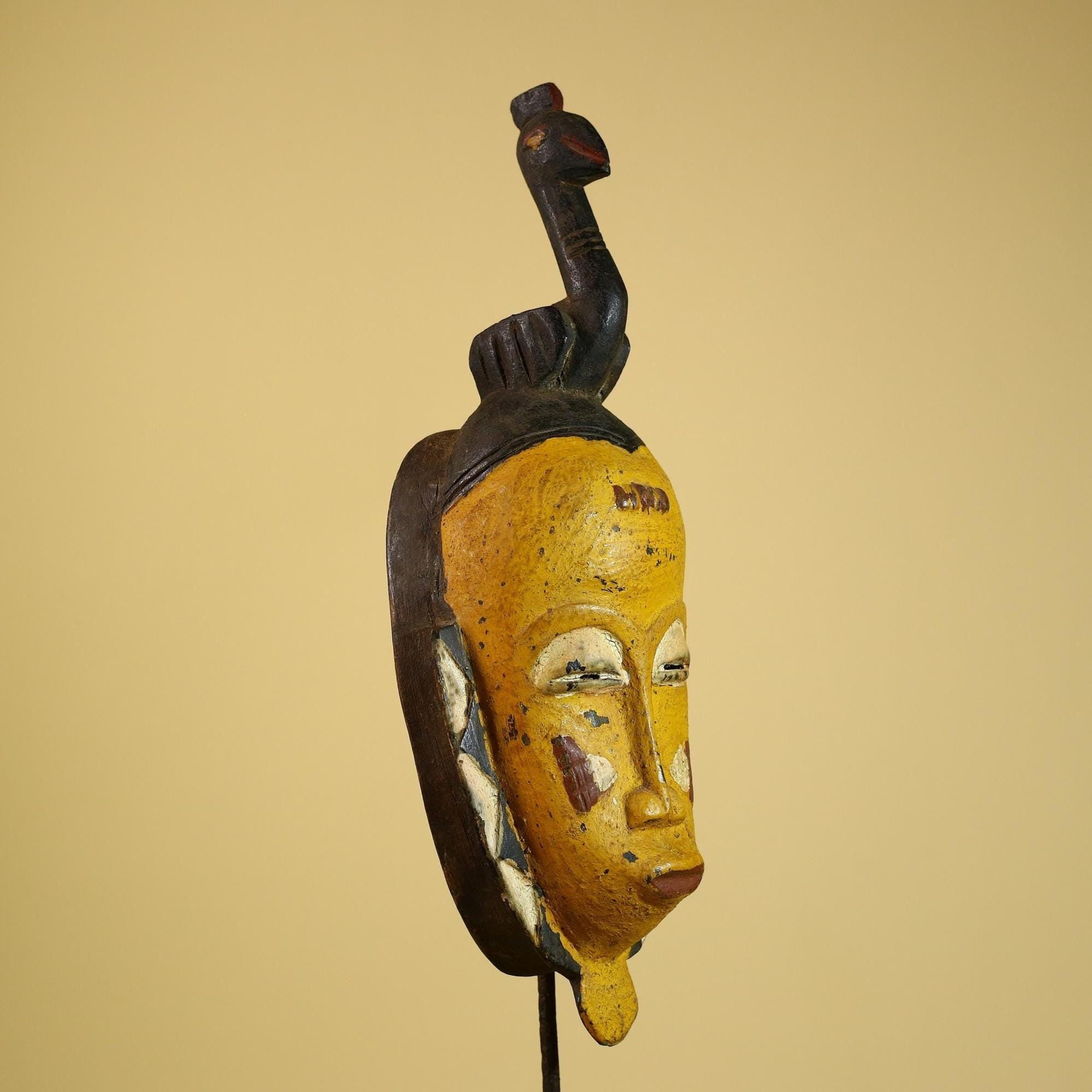 African Guro Mask Carved Wood Bird Crest Côte d’Ivoire Tribal Art Decor-G5934